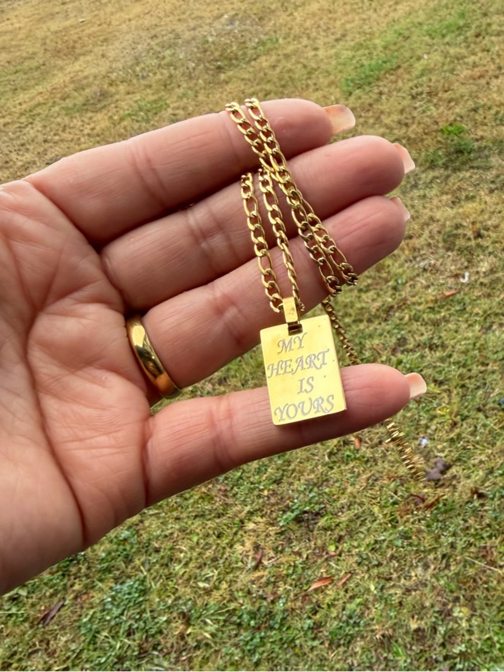 Gold-Tone 'My Heart Is Yours' Engraved Pendant Necklace
